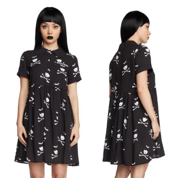 Dolls Kill X Emily The Strange Death Becomes You Shirt Dress Womens Sz XXS Black - Picture 1 of 9